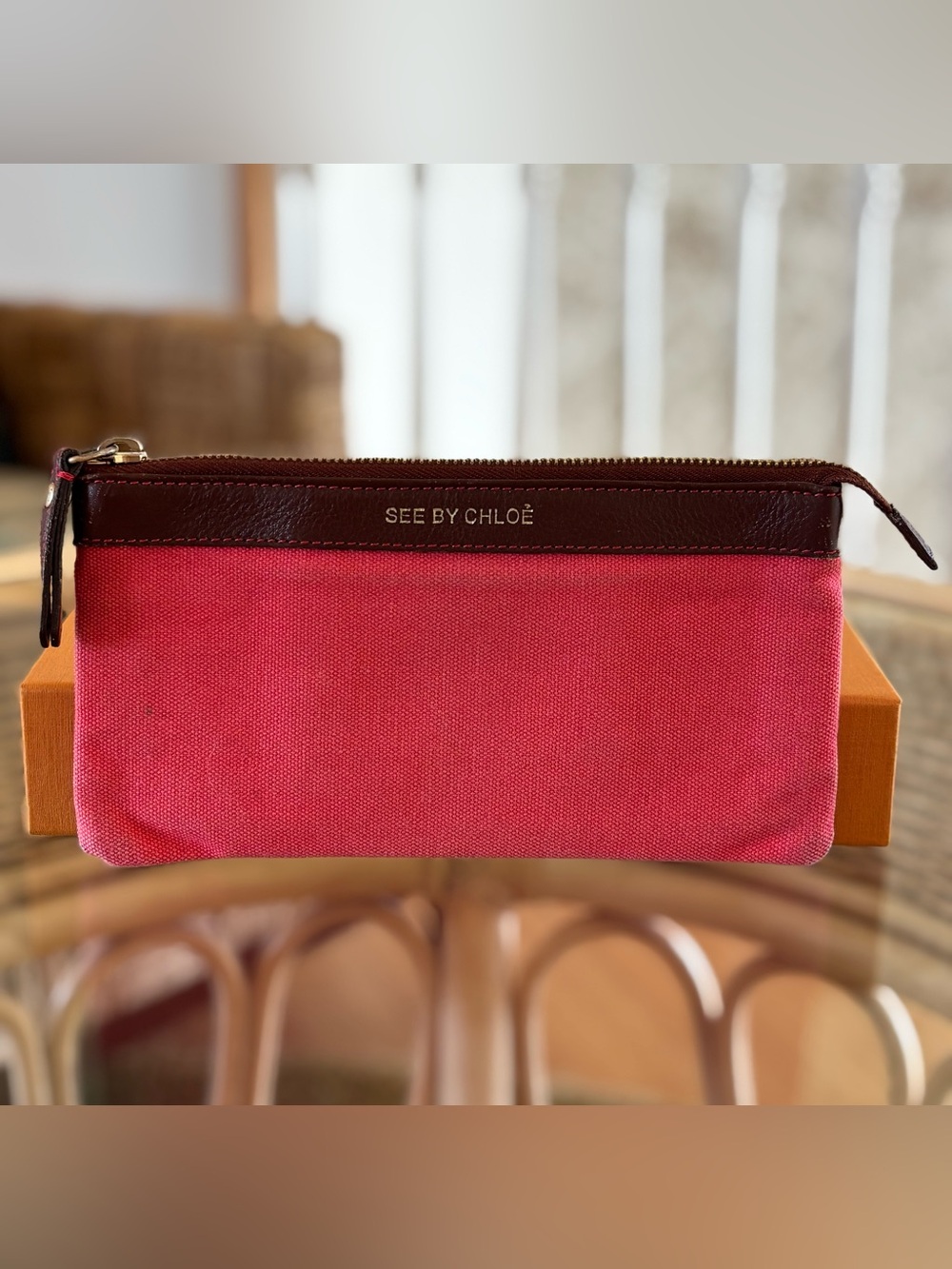 See by Chloé Canvas & Leather zippered pouch clutch